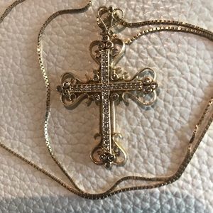Dimond Antique Gold Cross Pendant Necklace